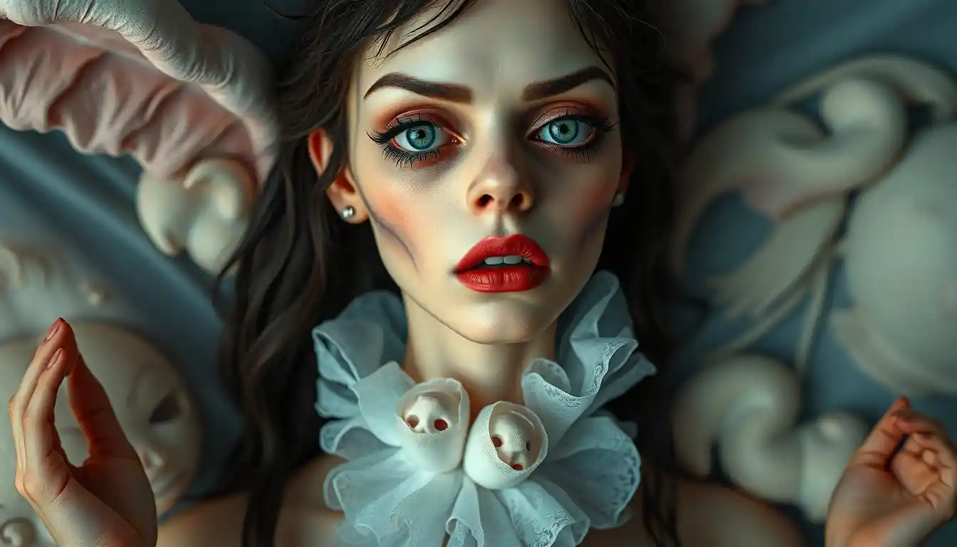 Surreal woman in a dreamlike heavenly landscape