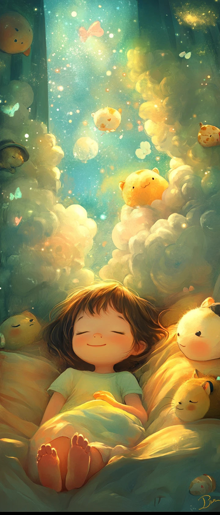 Whimsical childrens storybook illustration in bright pastel colors