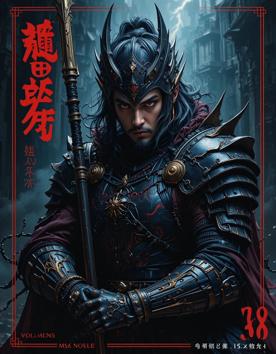 Dark-Fantasy-Drachenritter-Porträt auf japanischem Roman-Cover