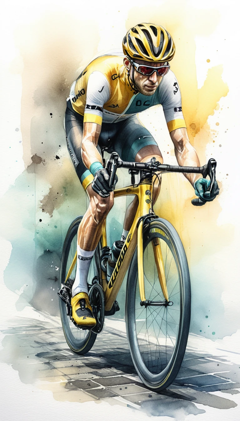 Ilustración en acuarela de perfil de un ciclista de contrarreloj
