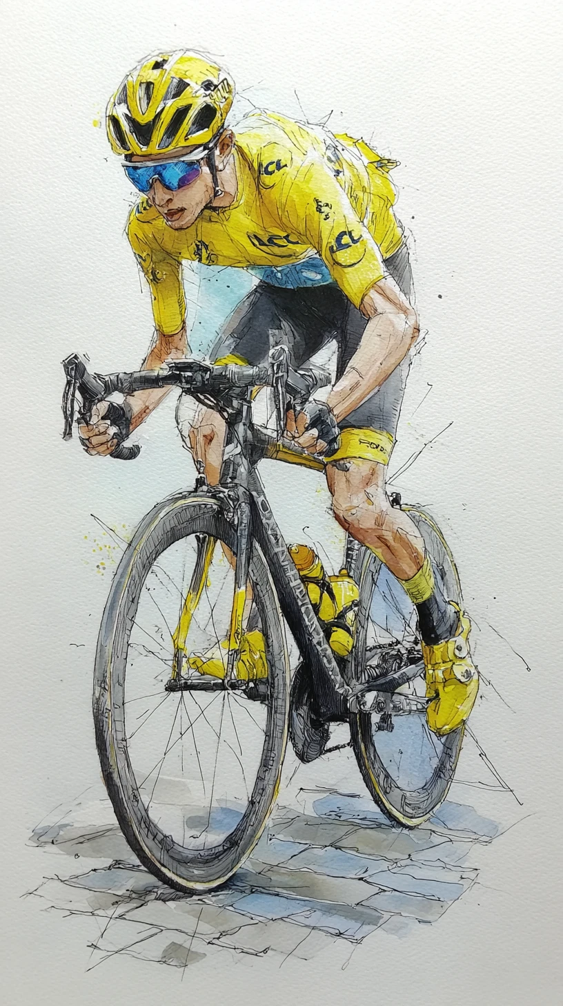 Ciclista profissional em bicicleta de estrada de carbono – ilustração em aquarela