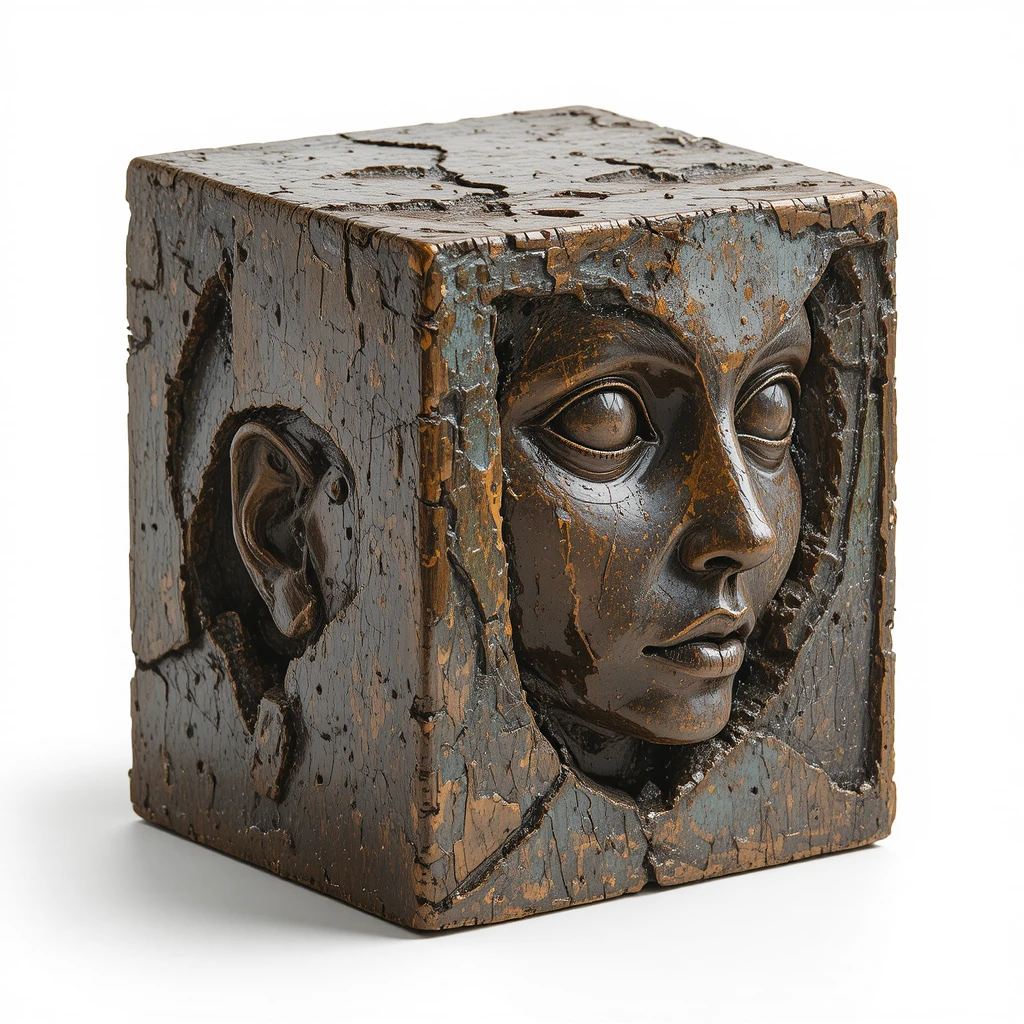 Bloco cúbico de bronze para estatueta em fundo branco limpo