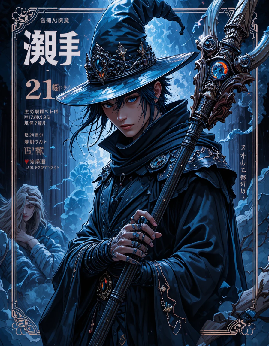 Dark fantasy mage portrait on Japanese light novel cover