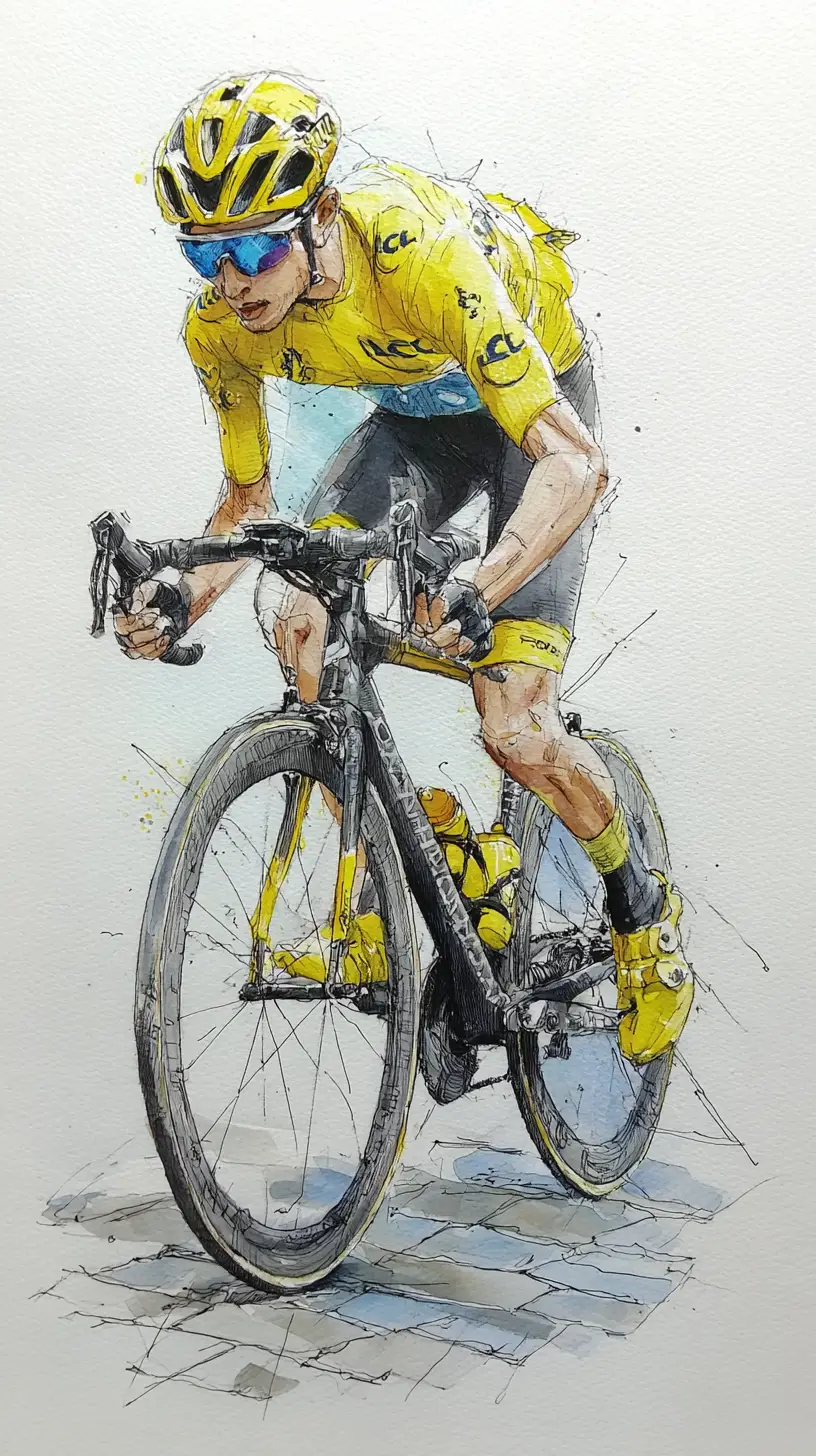 Professional cyclist on carbon road bike watercolor illustration