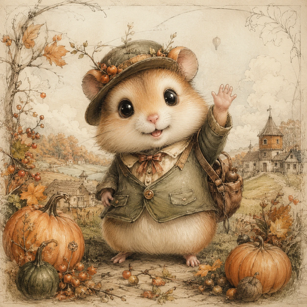 Adorable hamster faisant signe dans un croquis de personnage fantaisiste