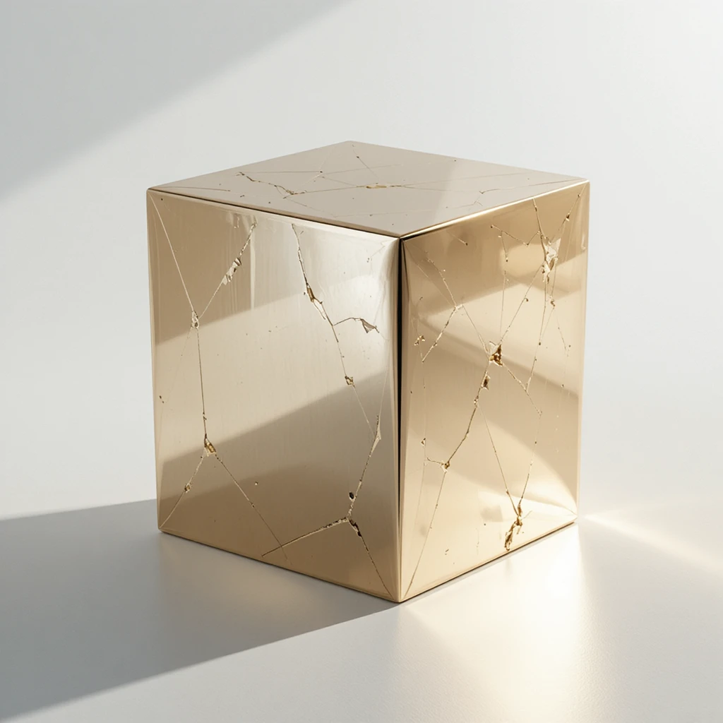 Cubo metálico polido em fundo branco limpo