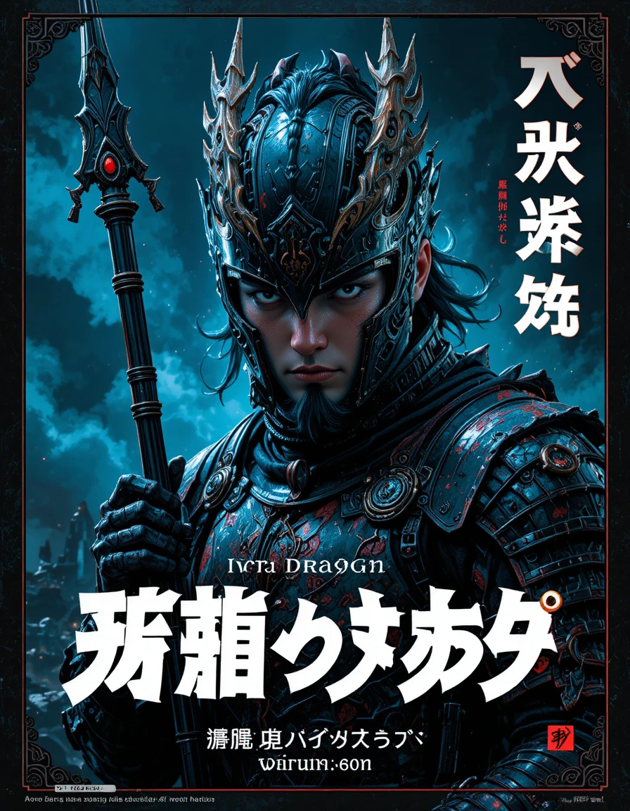 Dunkle Fantasy: Drachenritter mit Speer auf japanischem Cover