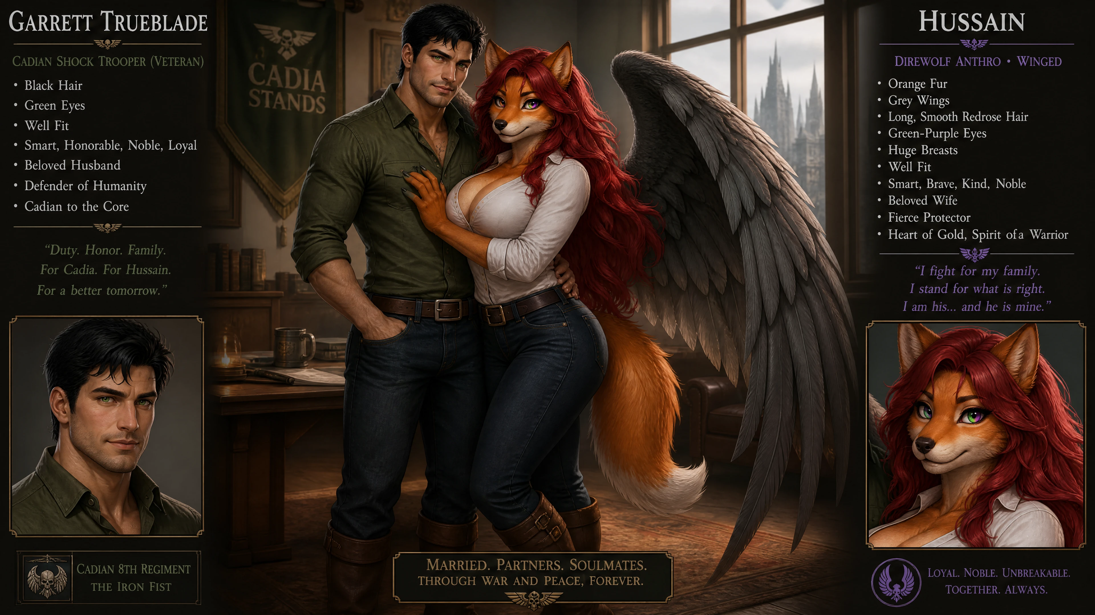Femme direwolf anthro avec des ailes en tenue moderne décontractée