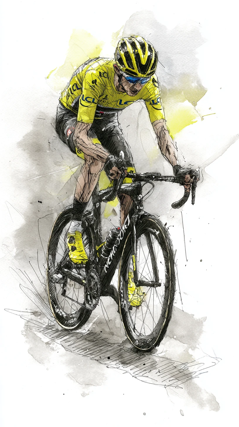 Professional cyclist in yellow time trial on cobbled street