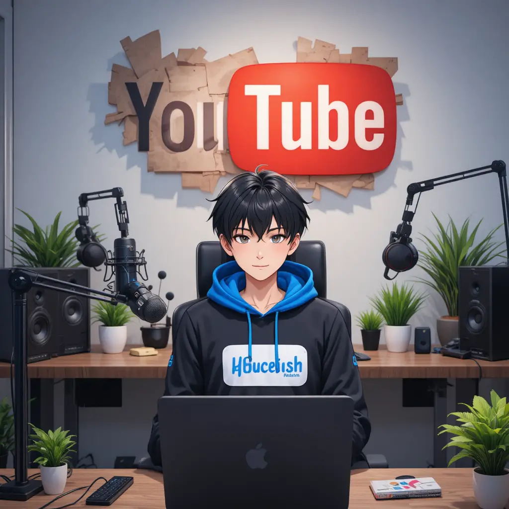 Anime-Junge streamt am Computertisch mit Mikrofon