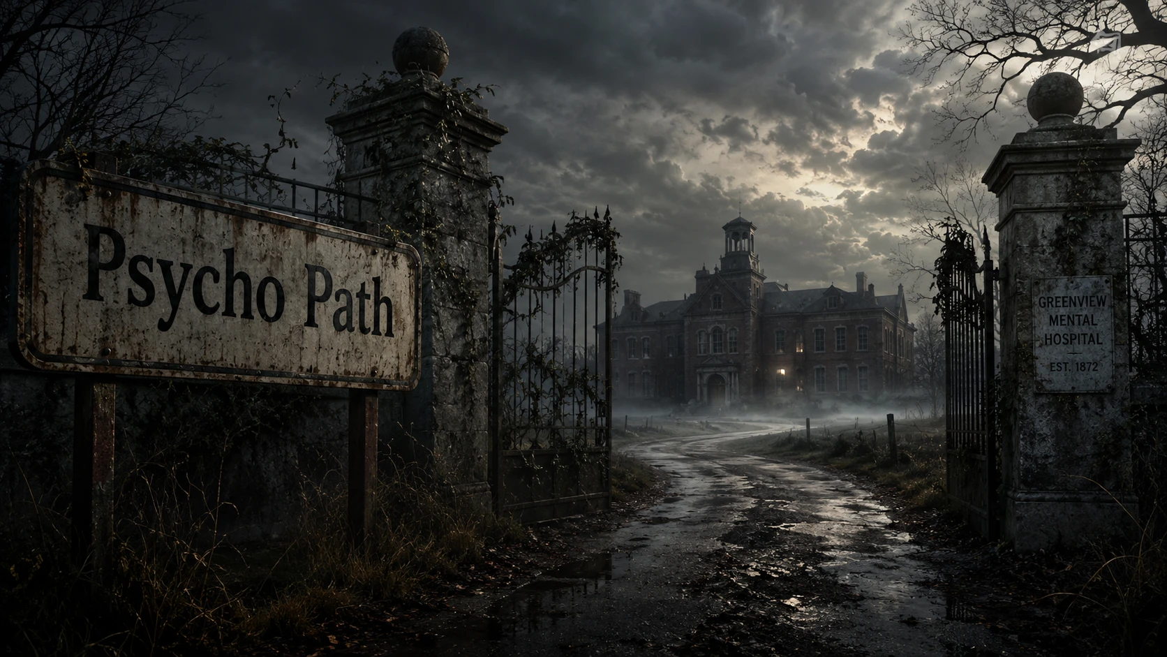 Road sign to a mental hospital with ominous wording