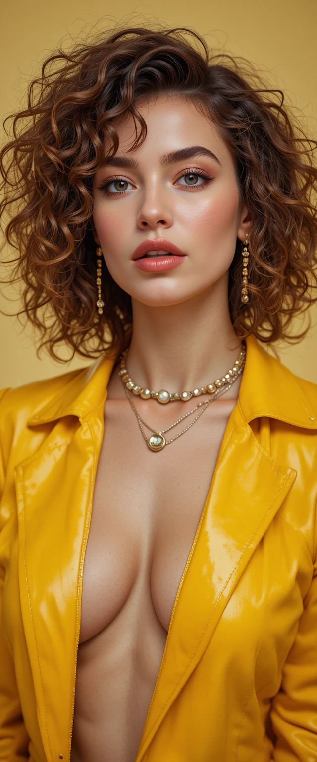 Mulher urbana de cabelo cacheado em look chique inspirado em rapper