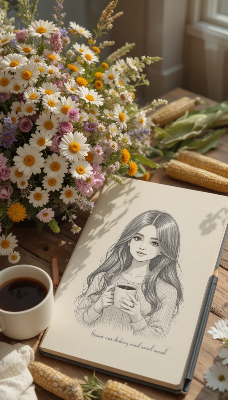 Café du matin chaleureux avec fleurs et journal ouvert