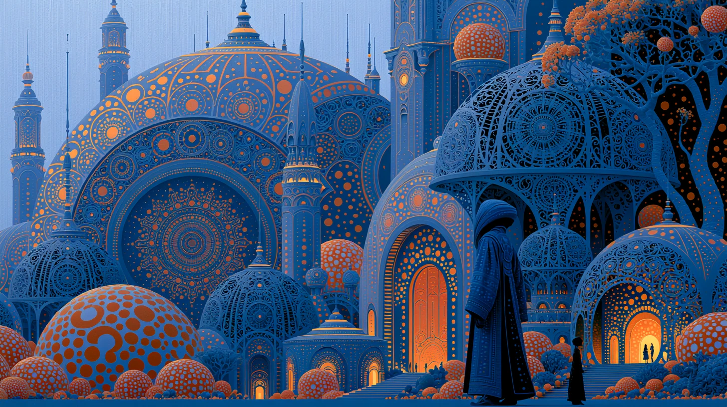 Cidade surreal de Atlântida alienígena com tecnologia antiga e futurista