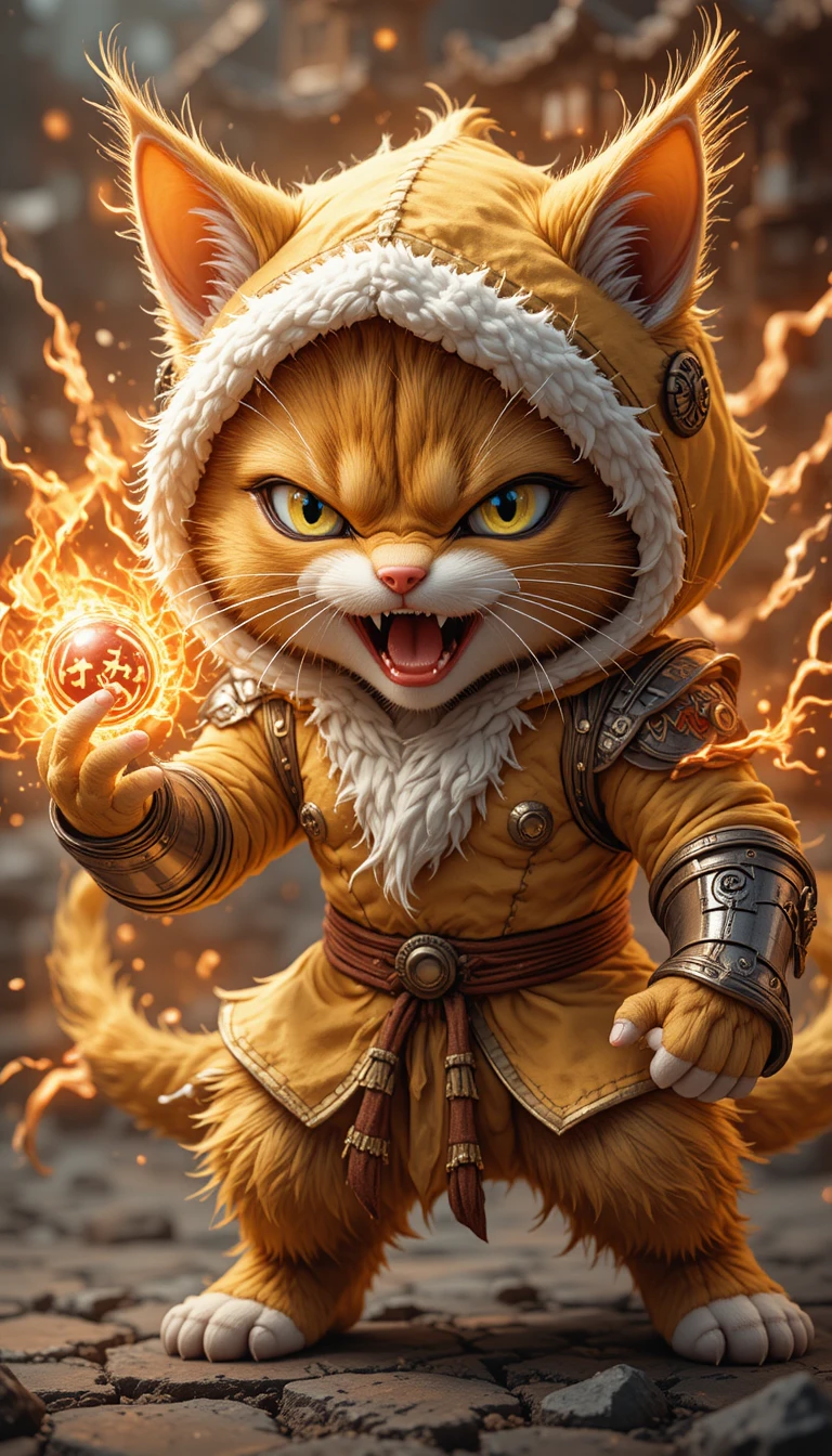 Puissant guerrier chat ragdoll avec aura d’énergie élémentaire