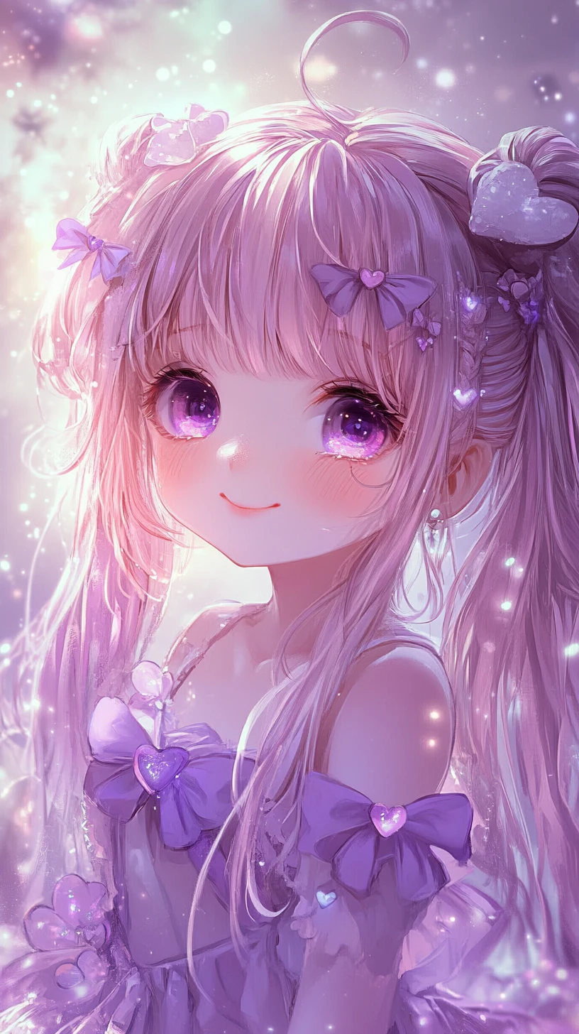 Cute chibi anime girl in a magical pastel world