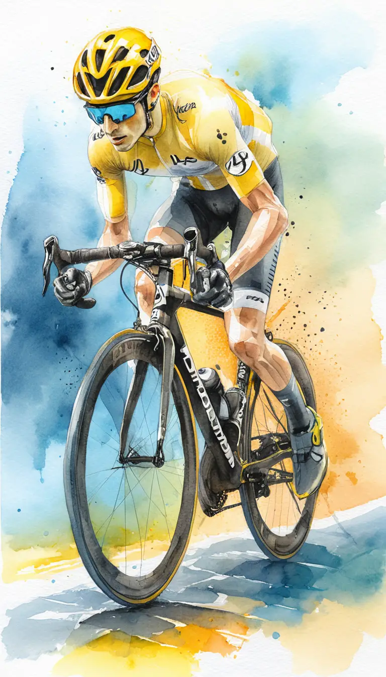Professional cyclist in yellow racing on modern road bike