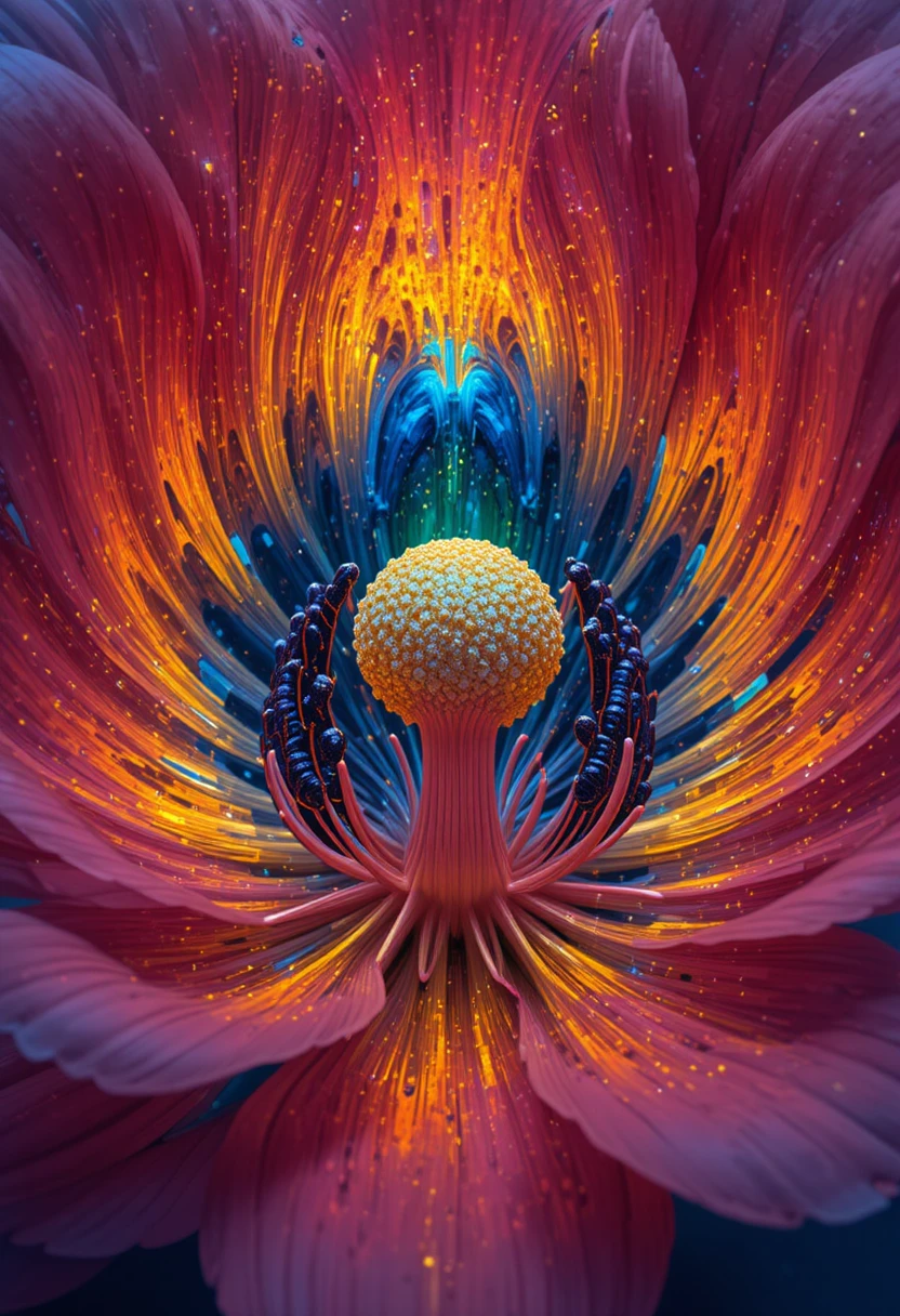 Fantastischer Blick ins Innere einer leuchtenden Blumenwelt