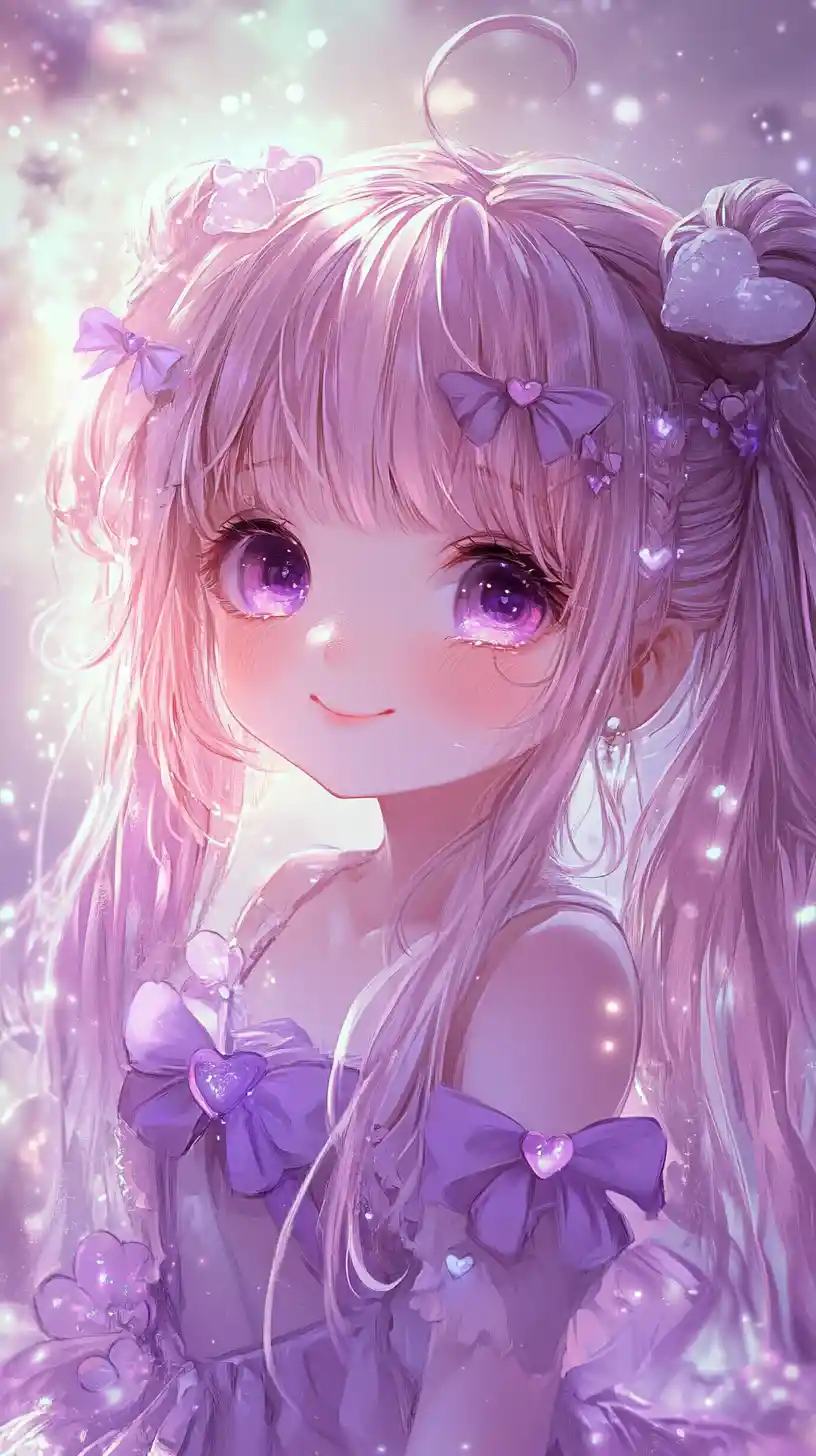 Cute chibi anime girl in a magical pastel world