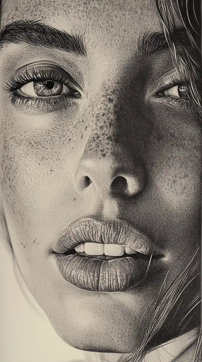 Portrait en graphite d’une fille, tête inclinée et jeux d’ombres