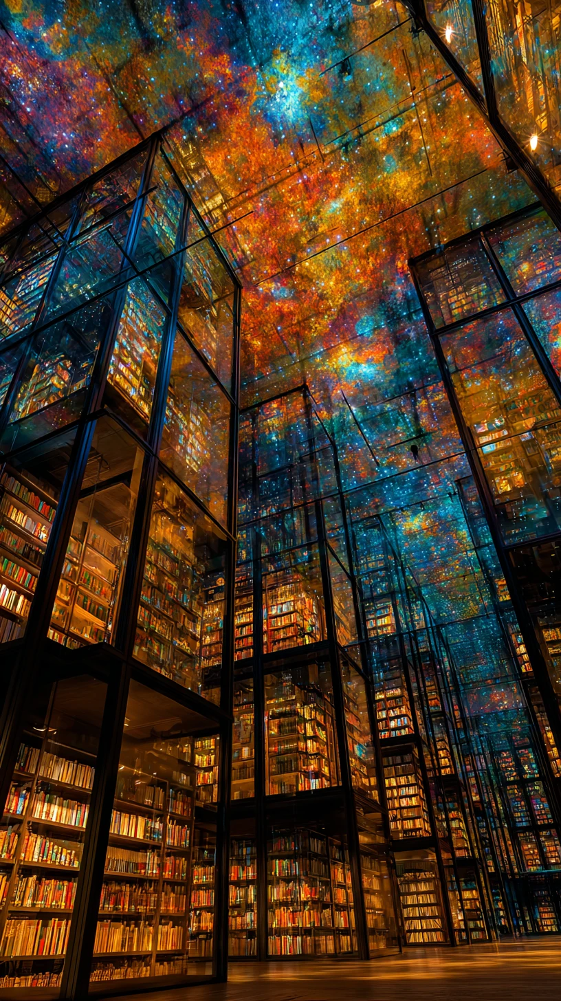 Biblioteca Surreal de Atlântida com Livros Antigos e Hologramas