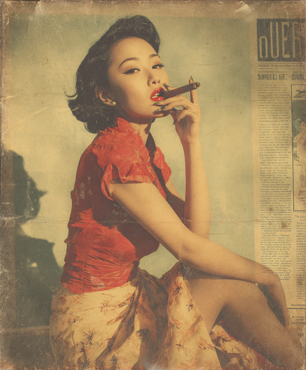 Pôster de pin-up vintage divertida fumando charuto