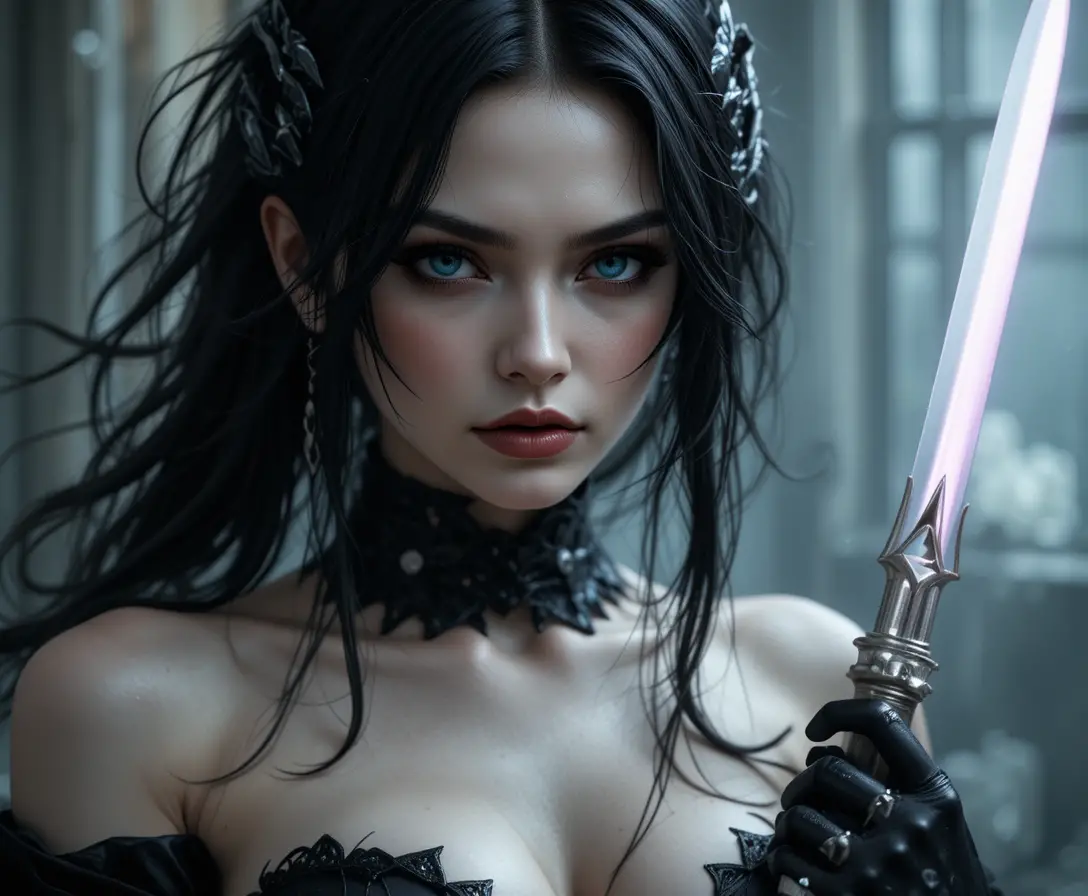 Elegant fantasy assassin woman with poison dagger