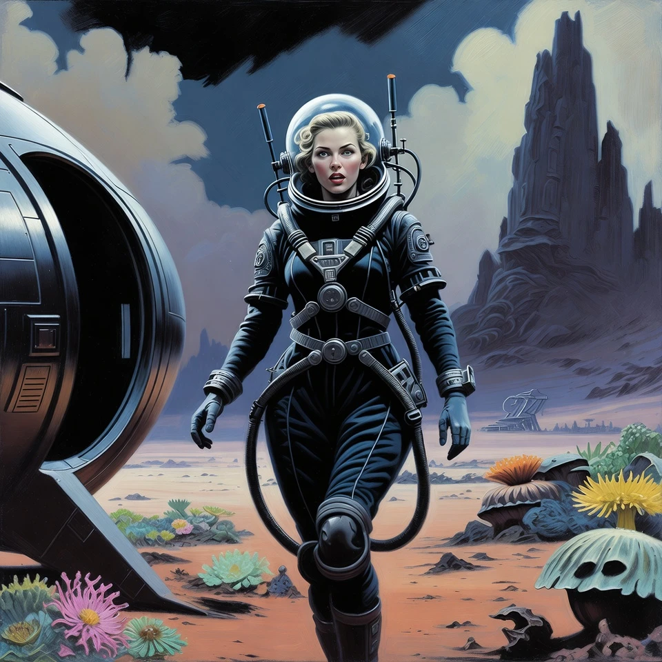 Donna astronauta formosa mette piede su un misterioso pianeta alieno