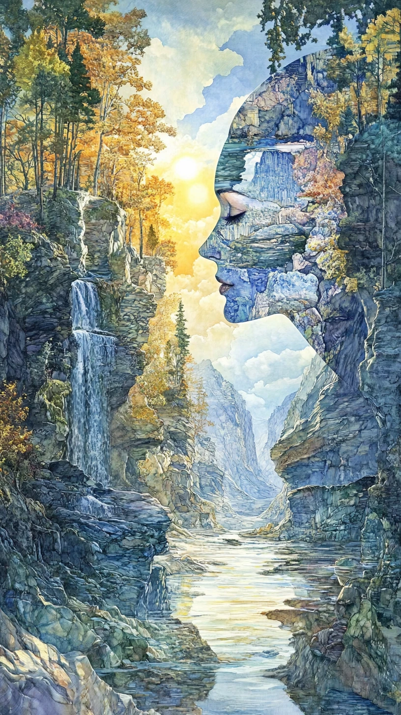 Scène de rivière en double exposition baignée de chaud soleil