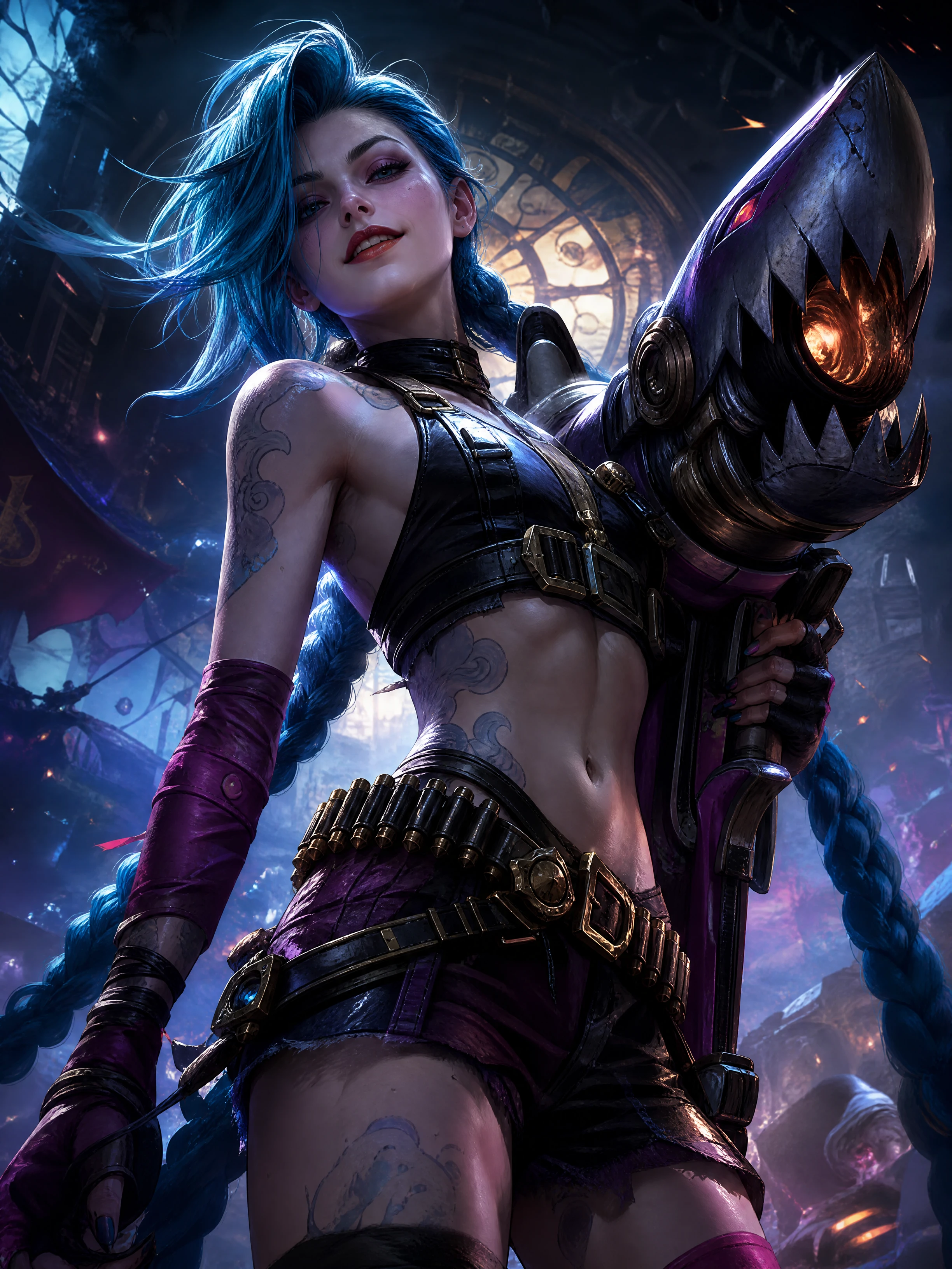 Epische Fantasy-Frau mit leuchtendem mechanischem Gadget