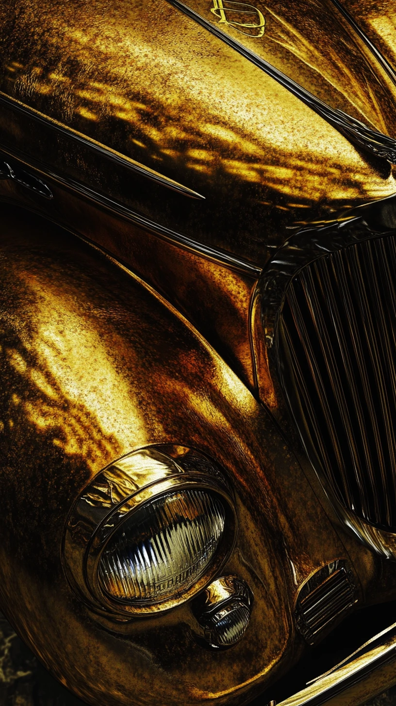 Reunião rápida dentro de um carro de luxo dourado vintage