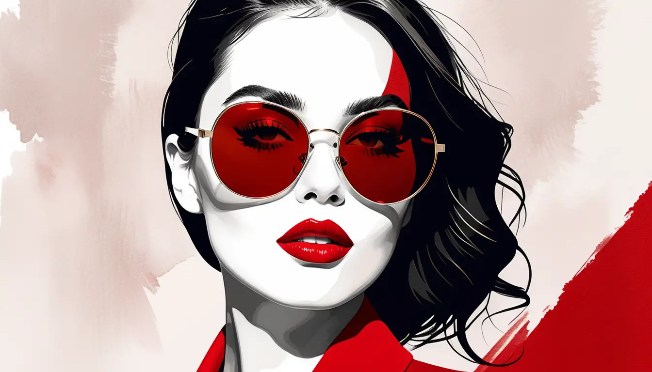 Nahaufnahme eines Fashion-Porträts mit roten Lippen und Sonnenbrille