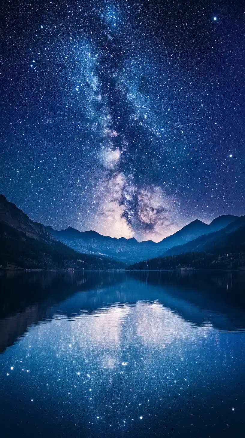 寧靜湖面上映照的銀河夜空