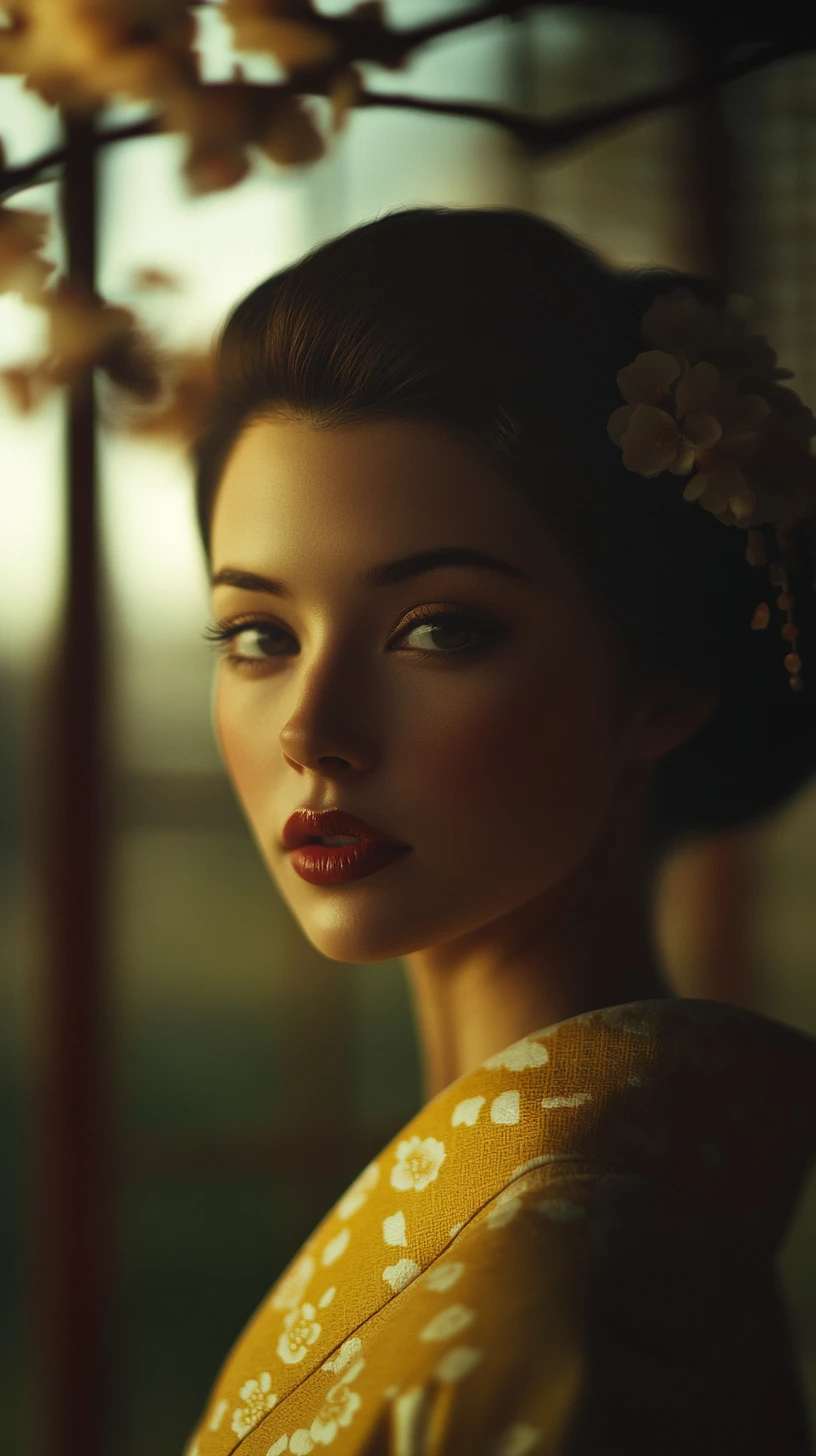 Geisha em Quimono Floral com Cinto Dramático – Retrato