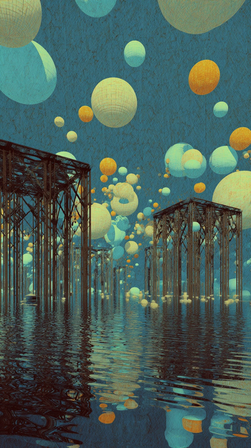 Surreal Atlantis Library With Books And Hologram Screens