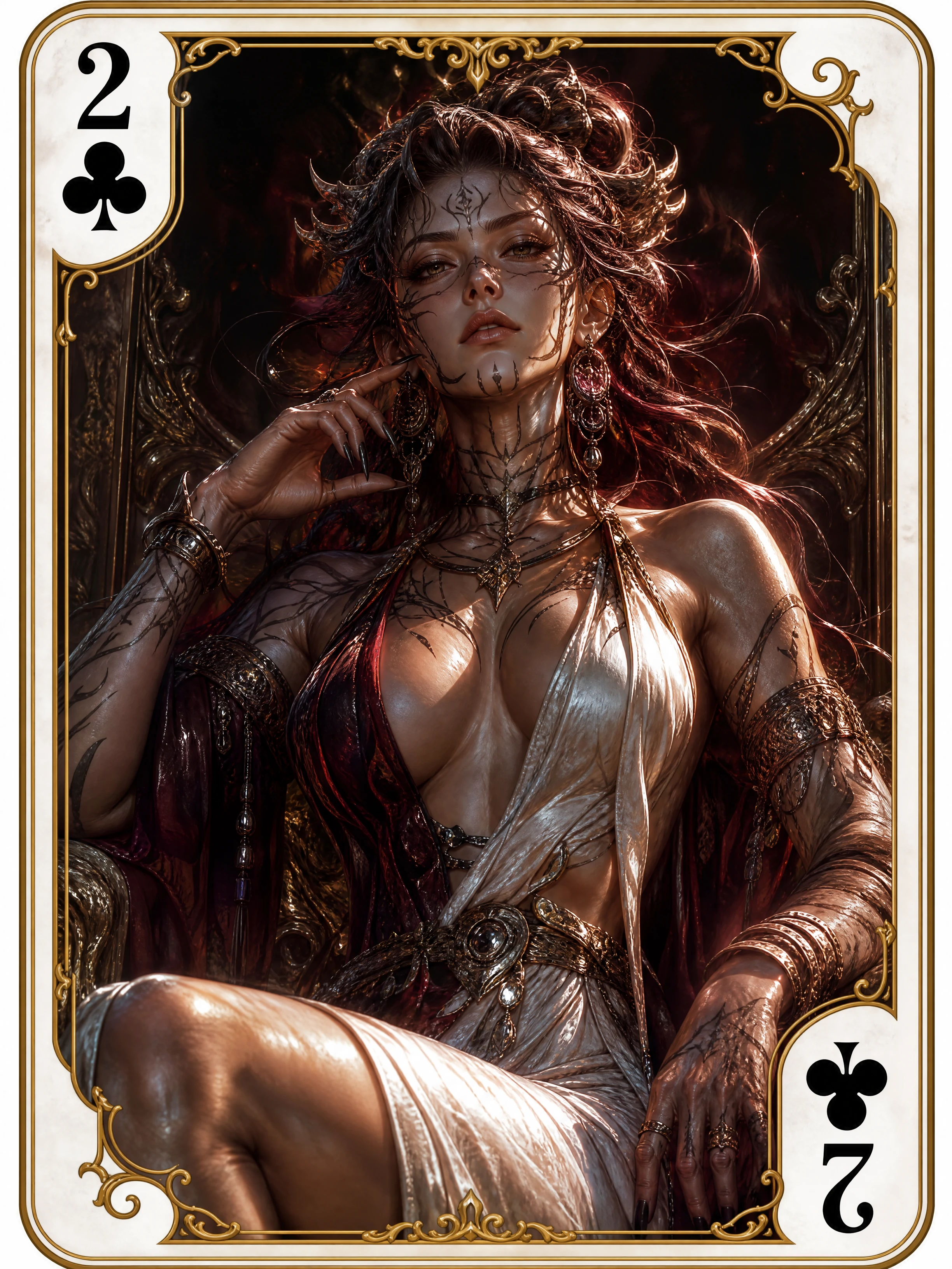Donna epica fantasy incorniciata in una carta di due di fiori