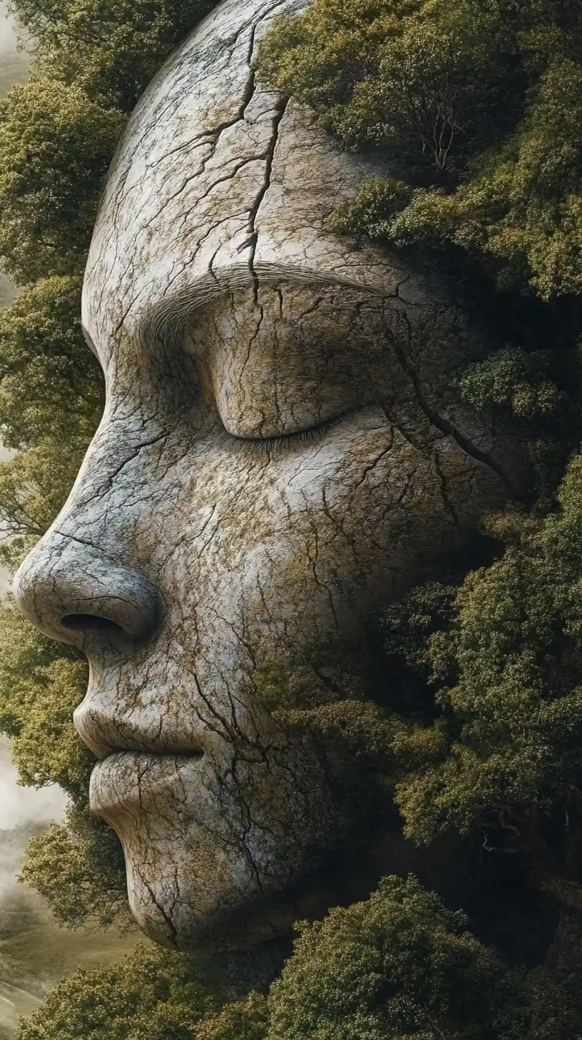 Paisagem de floresta formando o rosto de um gigante adormecido
