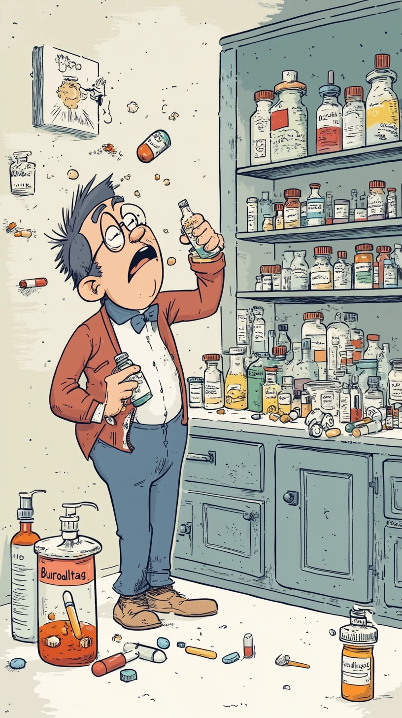 Illustration cartoon d’un flacon de remède traditionnel contre le rhume