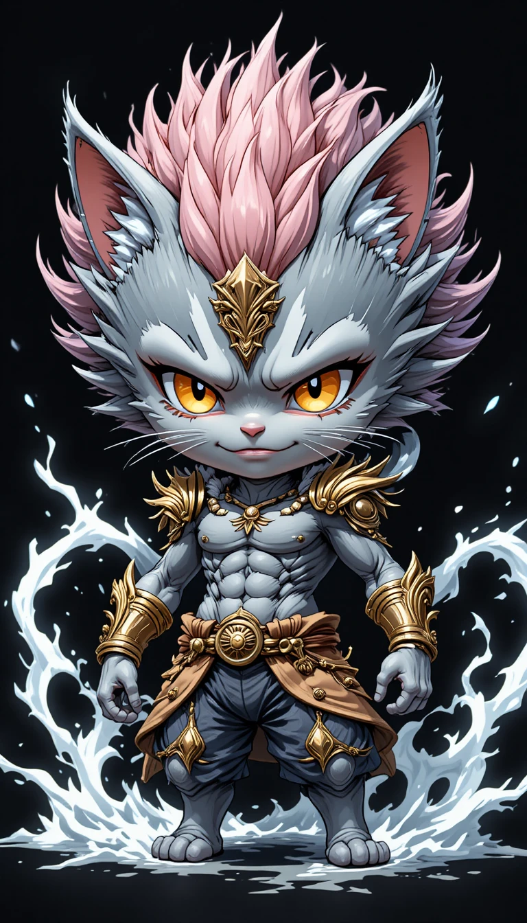 Feroz guerreiro gato tigrado chibi com espinhos afiados