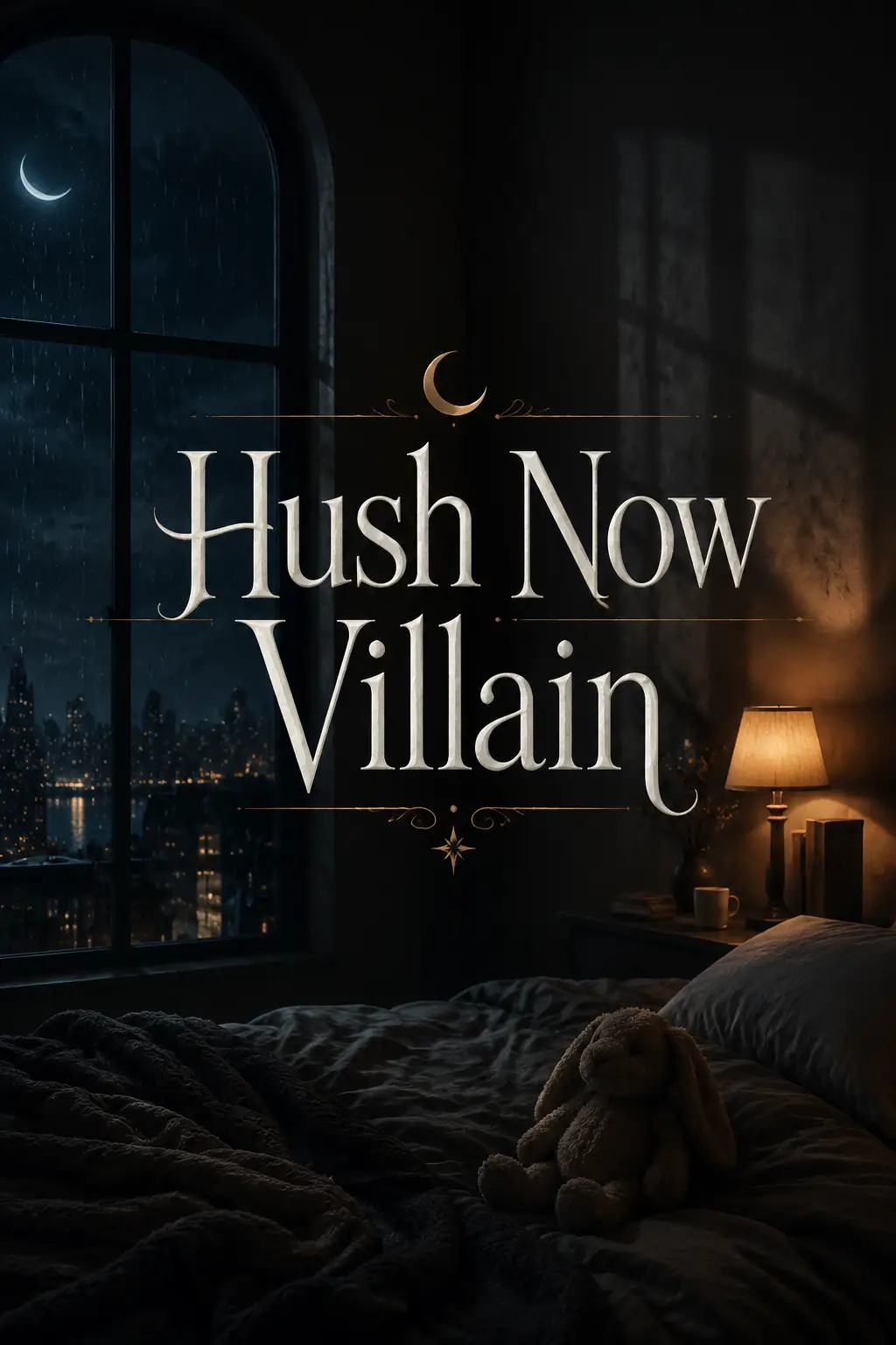 Copertina minimalista con il titolo Hush Now Villain