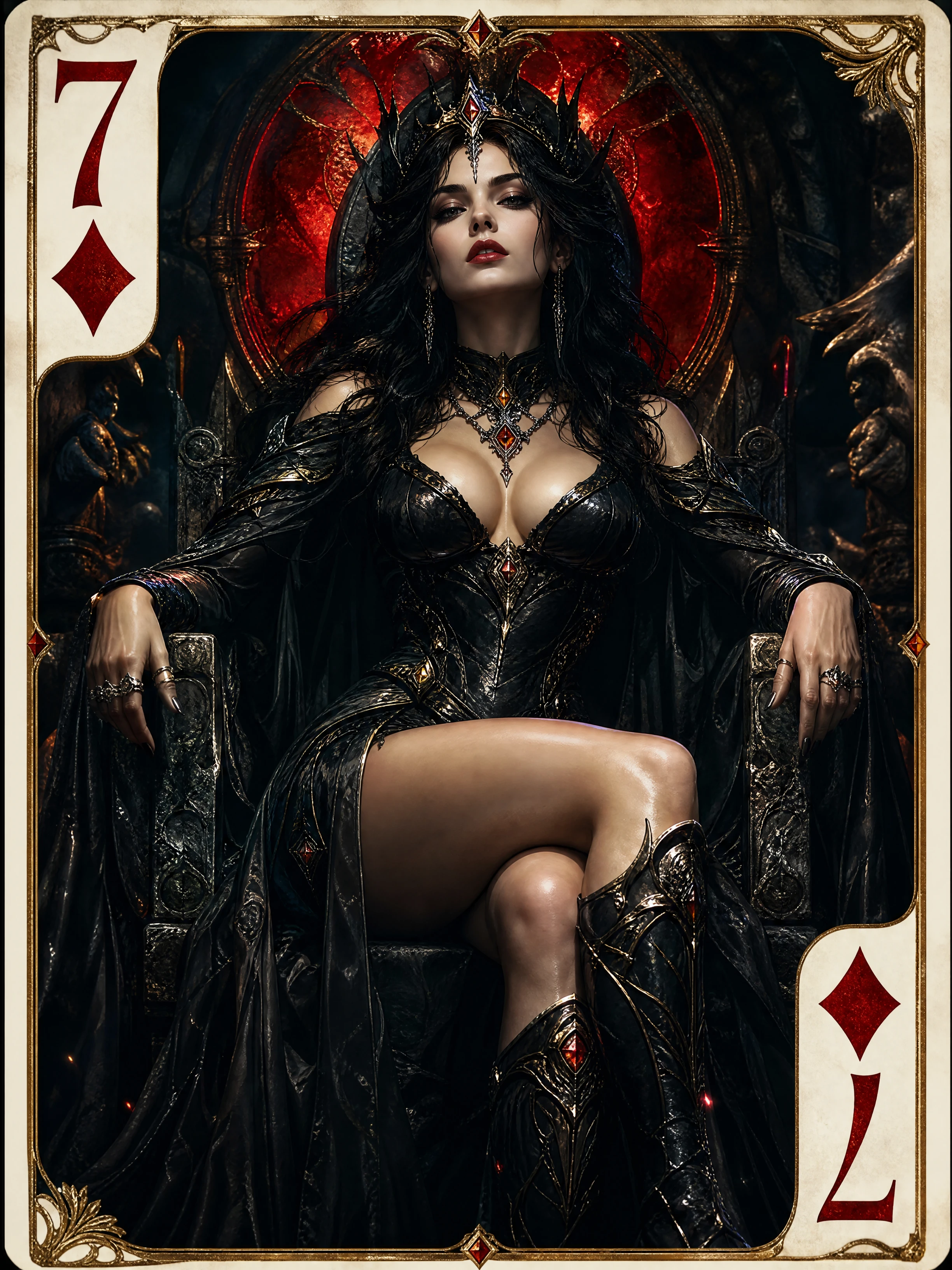 Gothische Fantasy-Göttin im Karo-Sieben-Spielkarte-Rahmen