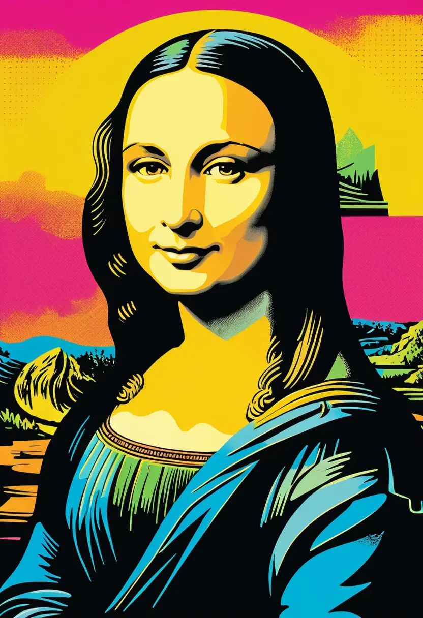 Vivace ritratto pop art della Gioconda in colori al neon