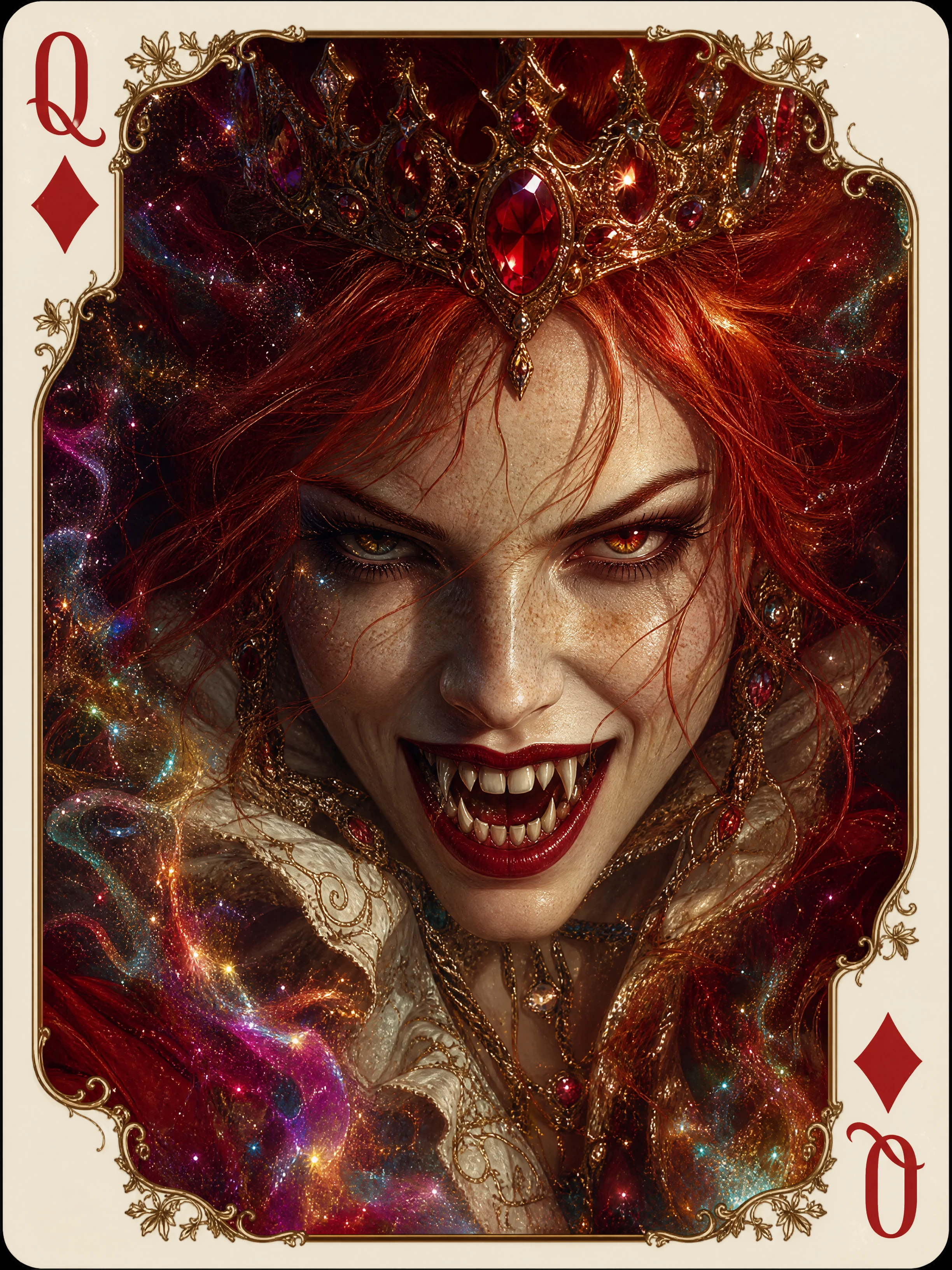 Regina vampira nella carta della regina di quadri