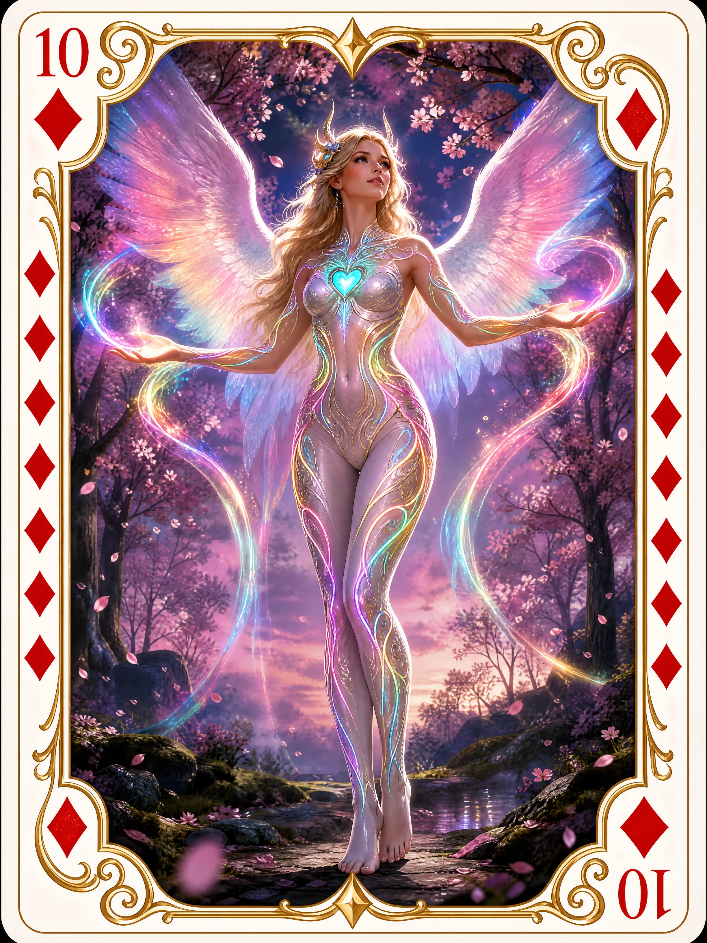 Radiant Angel Woman In A Mystical Twilight Forest