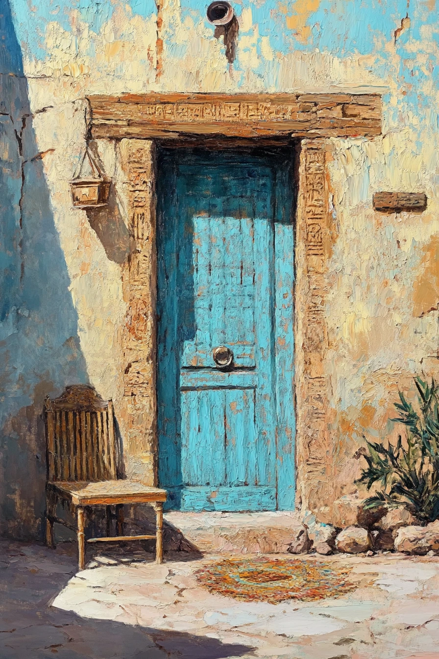 Pintura em impasto de um íntimo pátio egípcio interior