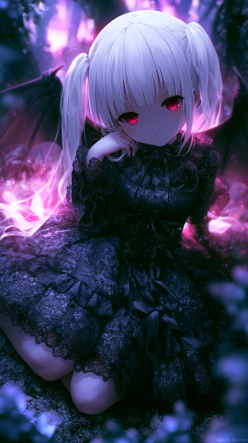 Fille d’anime gothique dans une forêt sombre et enchantée