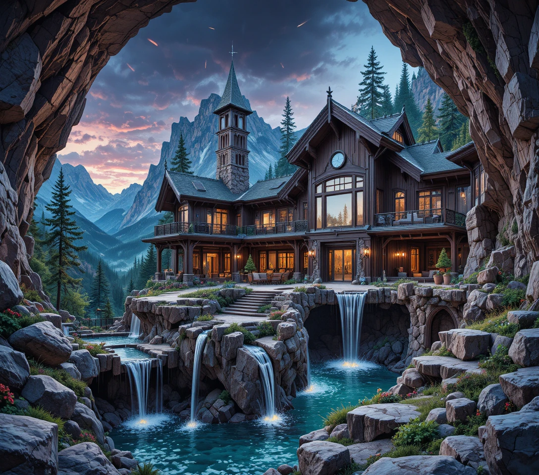 Casa de montanha fantástica com piscinas em cascata na encosta