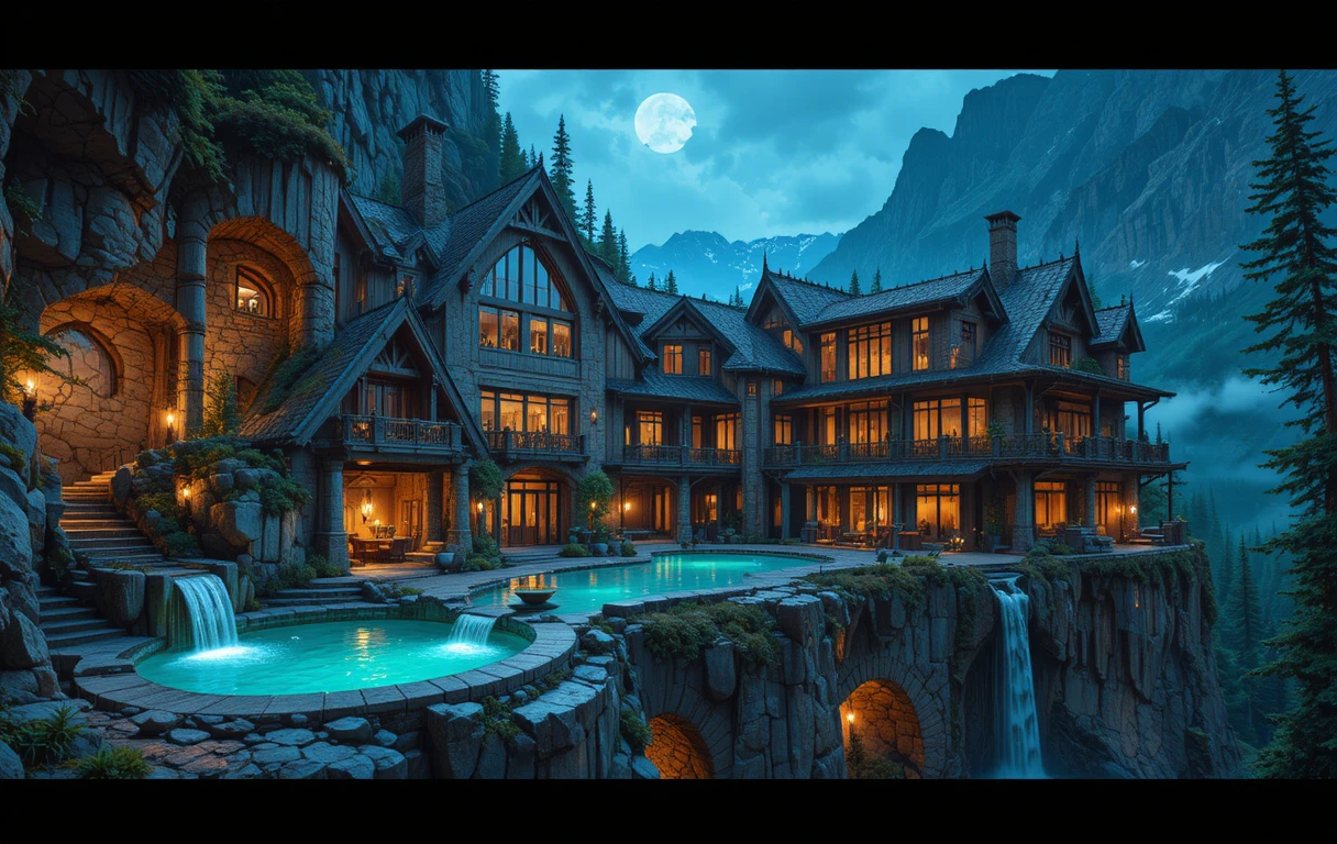 Casa de montanha fantástica com piscinas em cascata na encosta