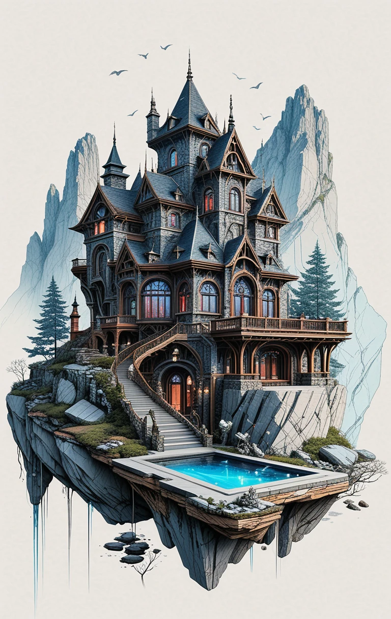 Castelo de fantasia na montanha esculpido em um penhasco rochoso