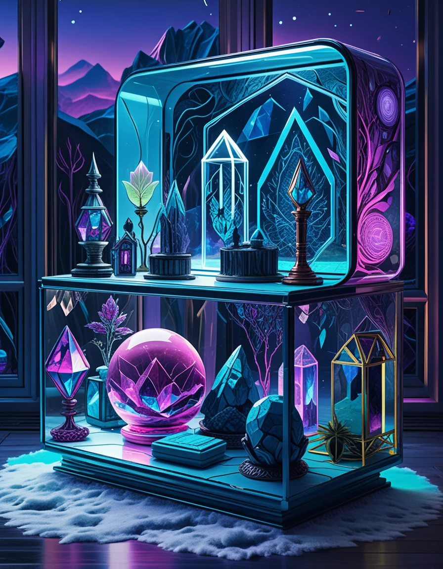 Reliquia di Cristallo Ornamentale in Concept di Line Art al Neon